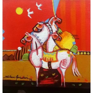 Shan Amrohvi, 08 x 08 inch, Oil on Canvas, Horse Painting, AC-SA-084